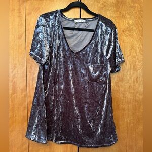 Velvet V-Neck Top - Gray
